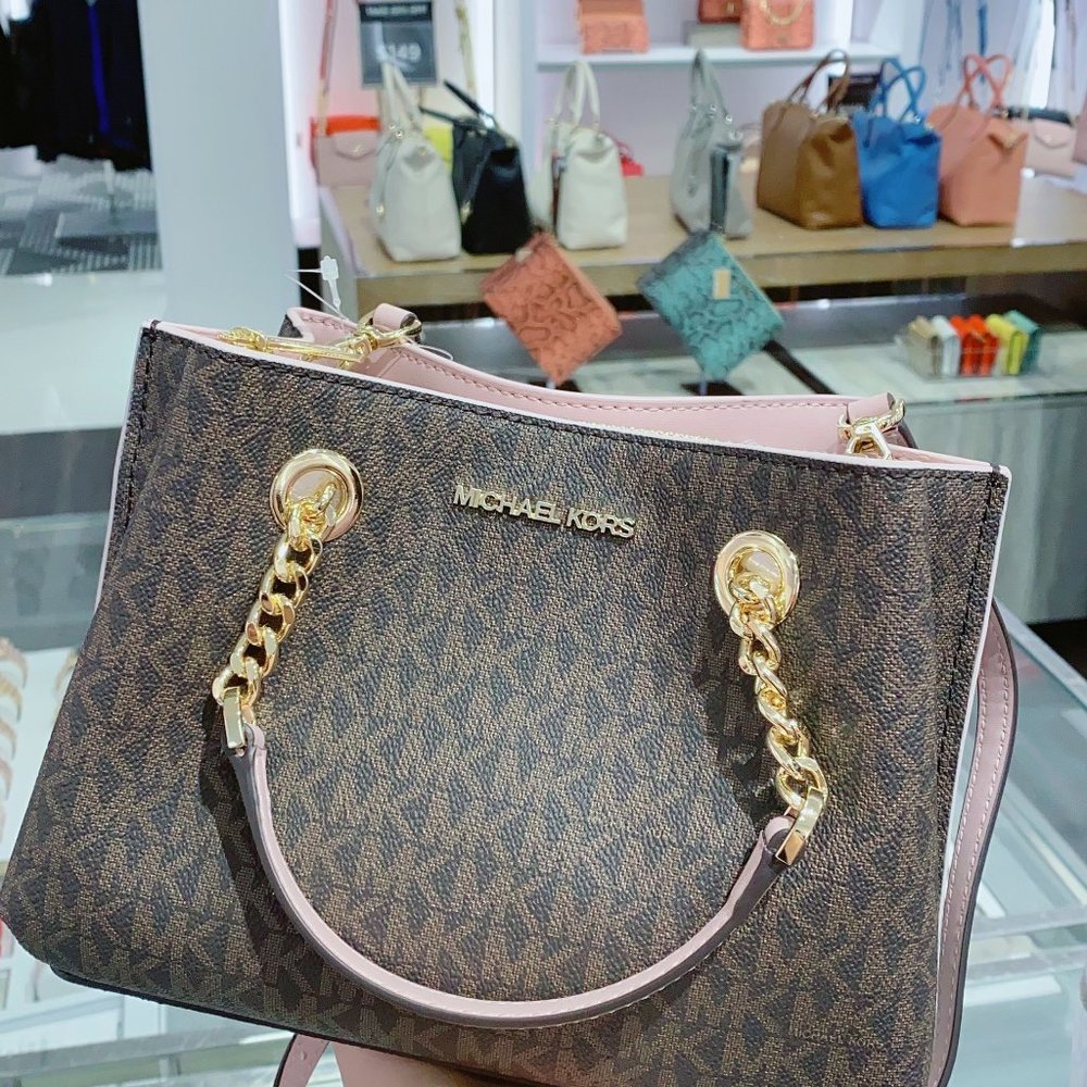 MK TEAGEN MD MESSENGER SATCHEL BROWN LOGO BLOSSOM - Picture 3 of 6